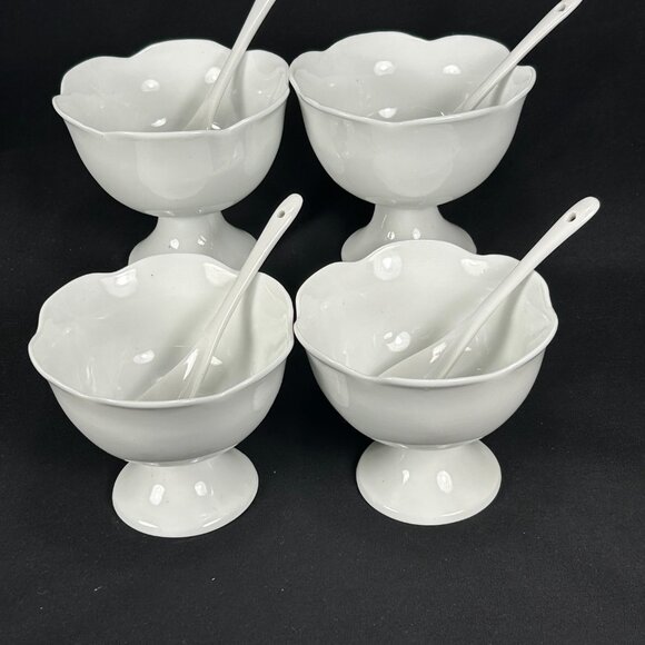new set of 4 porcelain ice-cream/dessert bowls with spoon - Picture 2 of 4